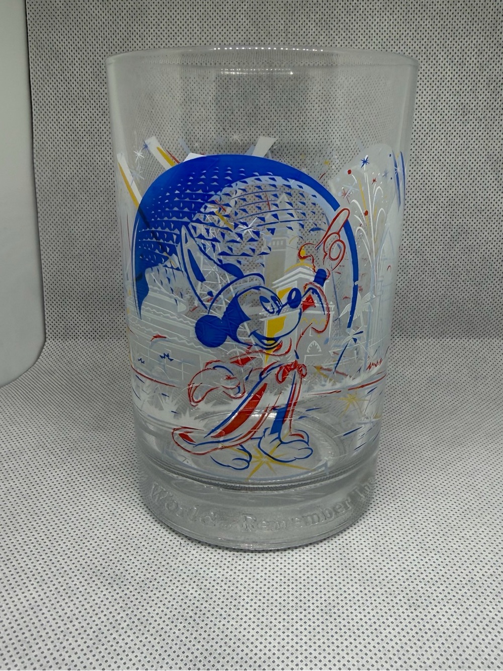 Disney Sorcerer Mickey Clear Glass with Blue, Red, Yellow Artwork